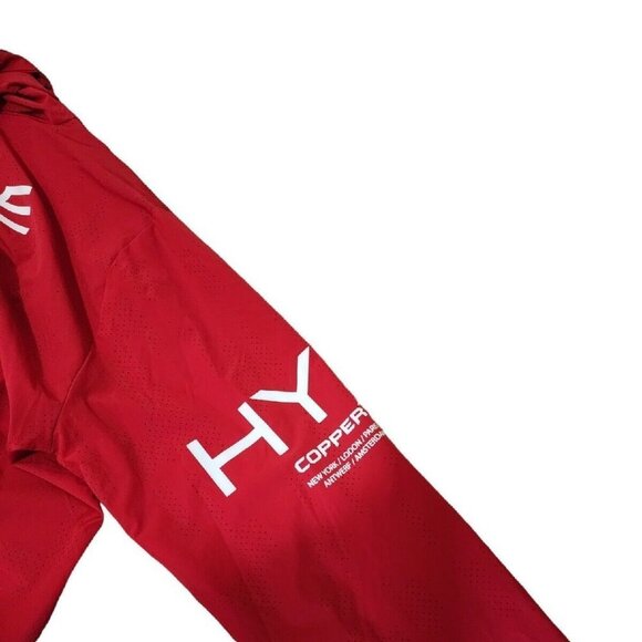 Red Jacket Copper Rivet Zip Up Urban windbreaker Jacket Perforated HYPE PREOWNED - Picture 4 of 7